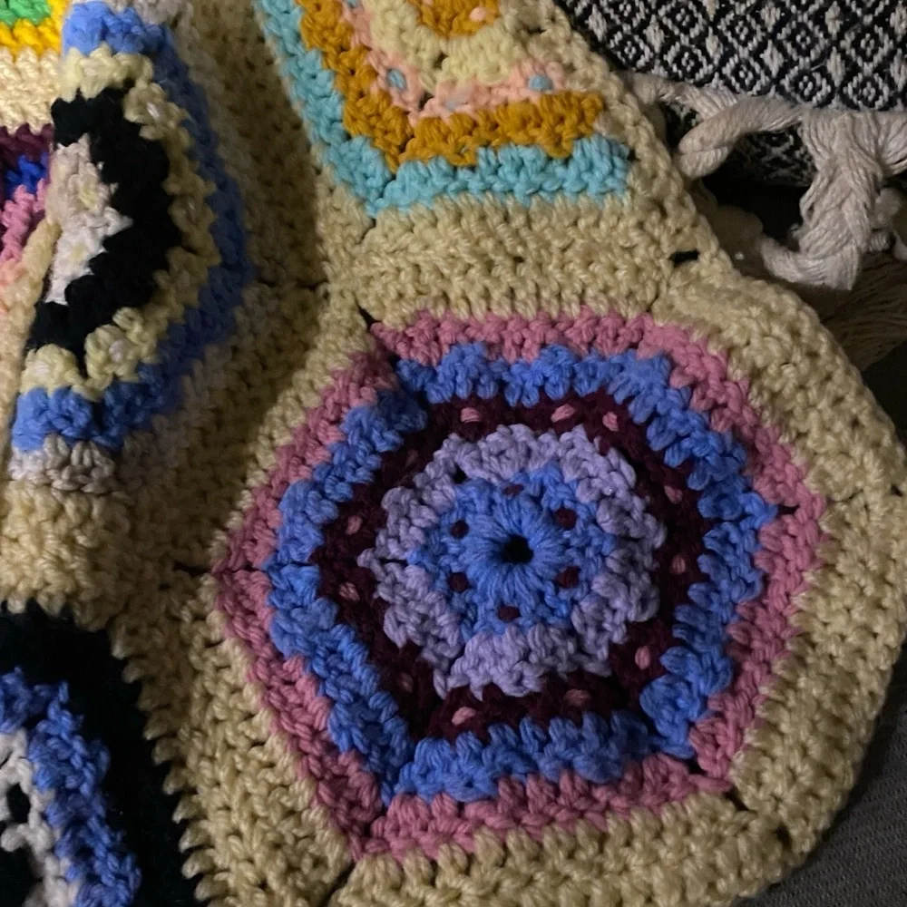 Handmade Multicolor Crochet granny hexagon square throw blanket 50 x 64